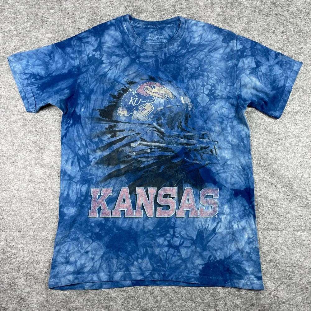 Kansas Jayhawks T-Shirt Mens M Blue The Mountain Tie Dye NCAA Football Helmet